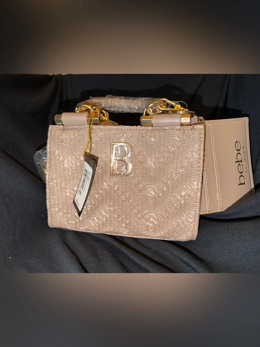 bebe Blush Textured Top-Handle Satchel with Card Holder LT Taupe